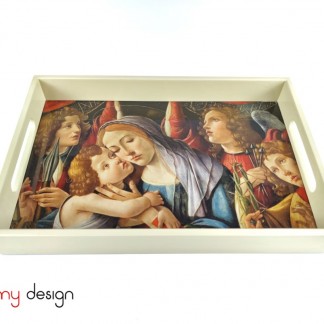 Cream rectangular lacquer tray attached with picture 19x30 cm